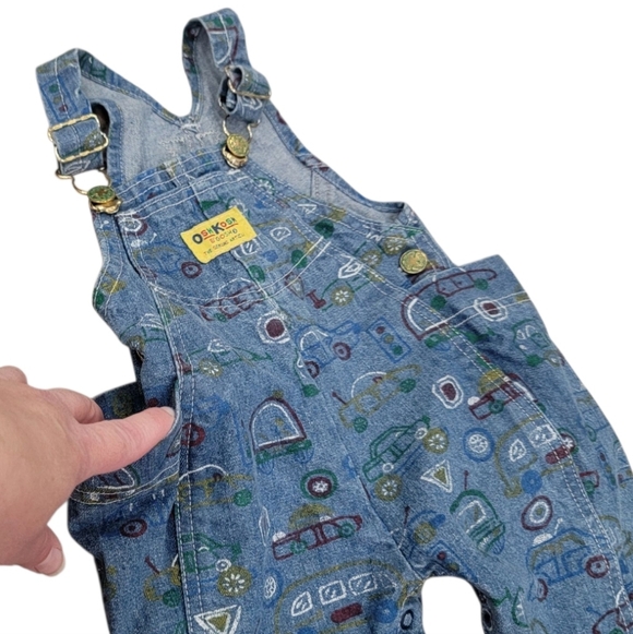 Vintage Oshkosh B'Gosh Overalls Blue Denim Car Truck Print Toddler 1990’s Sz 18M - Picture 9 of 15